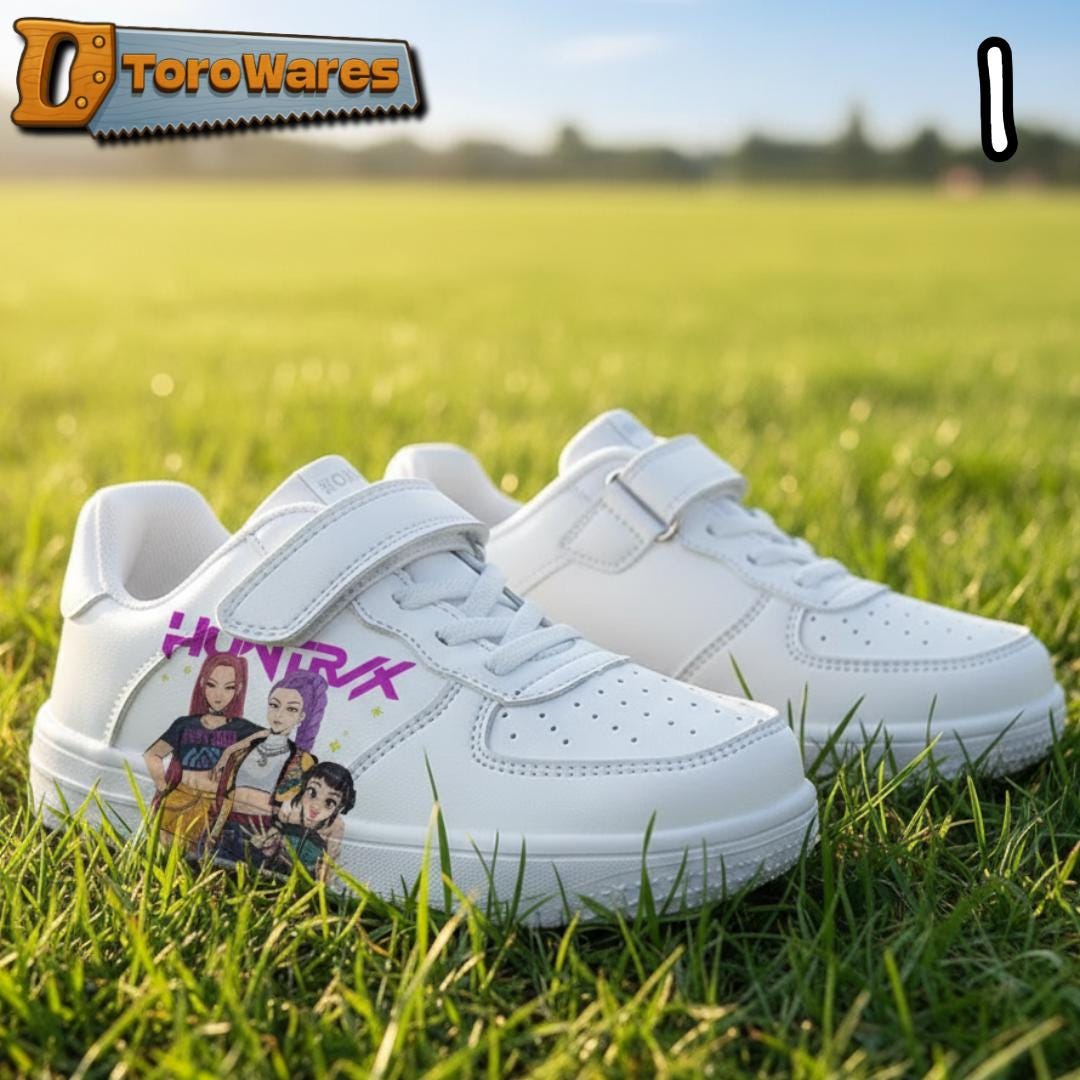 Kids K-Pop Demon Hunters Inspired Graphic Hook & Loop/Lace Shoes