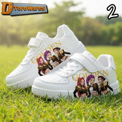 Kids K-Pop Demon Hunters Inspired Graphic Hook & Loop/Lace Shoes
