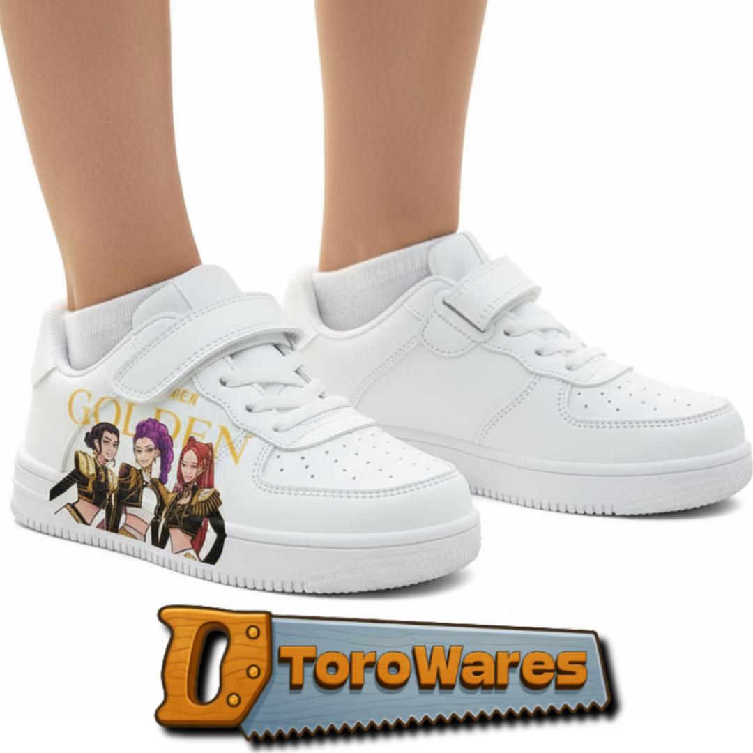 Kids K-Pop Demon Hunters Inspired Graphic Hook & Loop/Lace Shoes