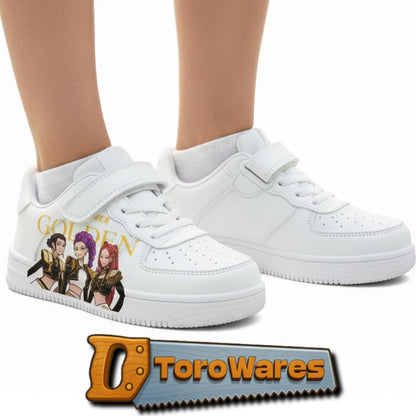 Kids K-Pop Demon Hunters Inspired Graphic Hook & Loop/Lace Shoes