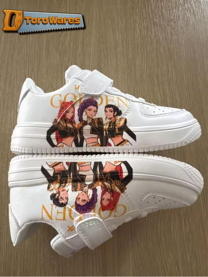 Kids K-Pop Demon Hunters Inspired Graphic Hook & Loop/Lace Shoes
