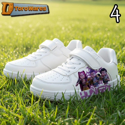 Kids K-Pop Demon Hunters Inspired Graphic Hook & Loop/Lace Shoes